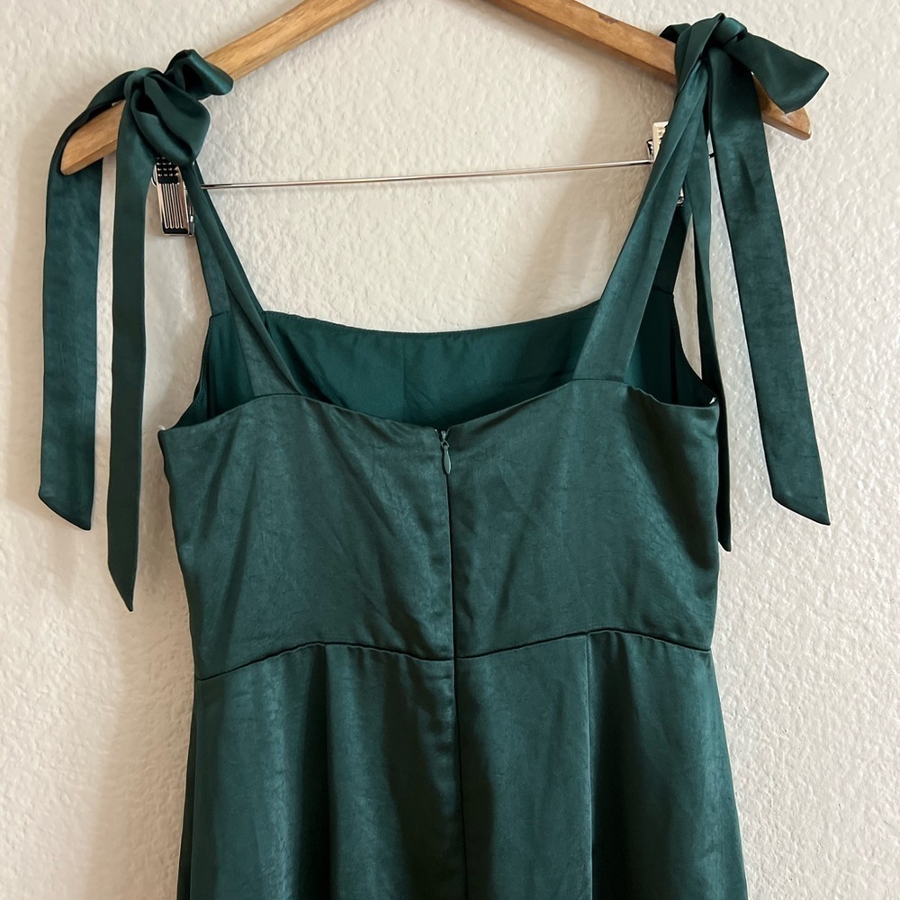 NWOT Made to Be Adored Hunter Green Satin Tie-Strap Maxi Dress - Picture 5 of 8